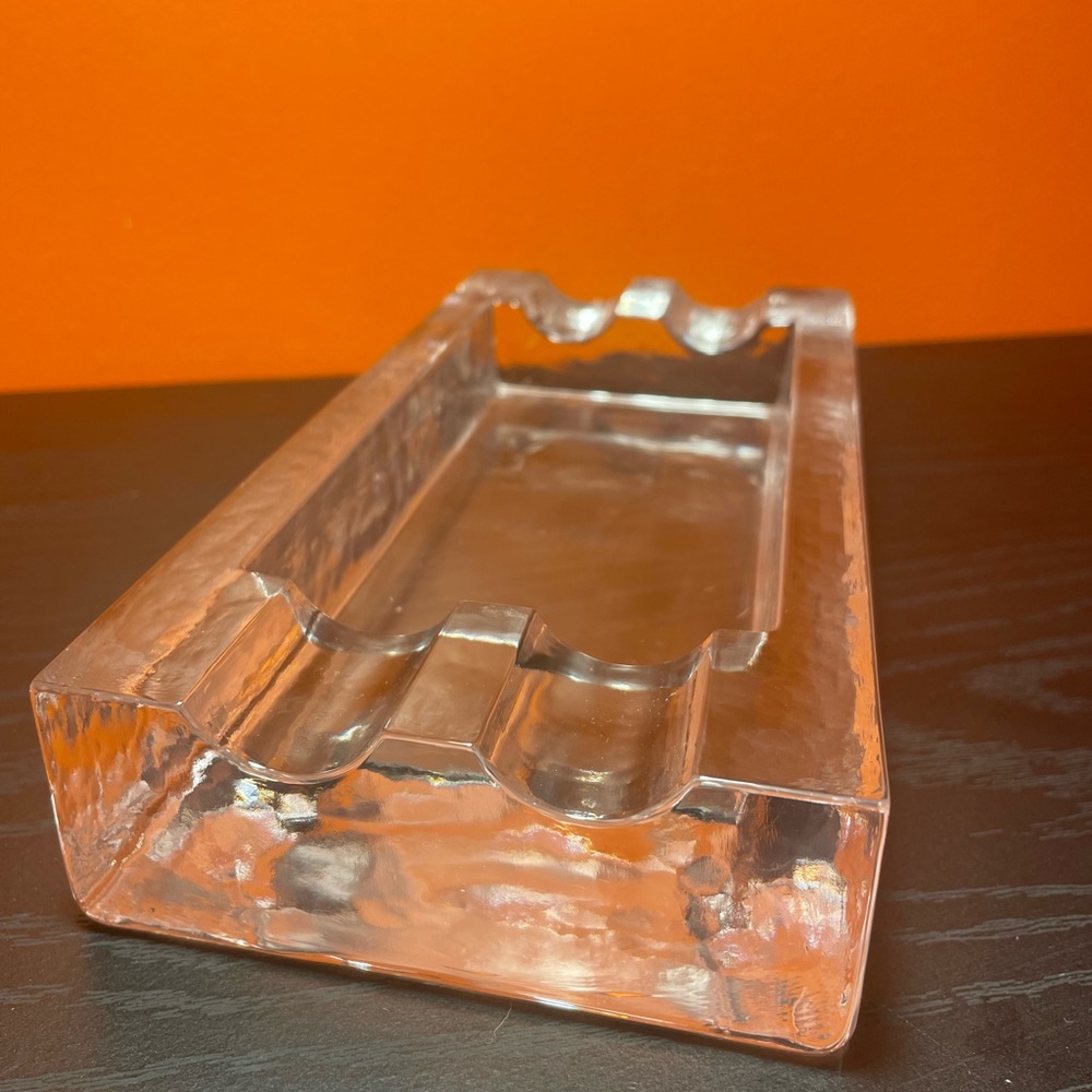 Vintage Crystal Glass Heavy Cigar Ashtray. 4 Cigar Holder. Rectangle.